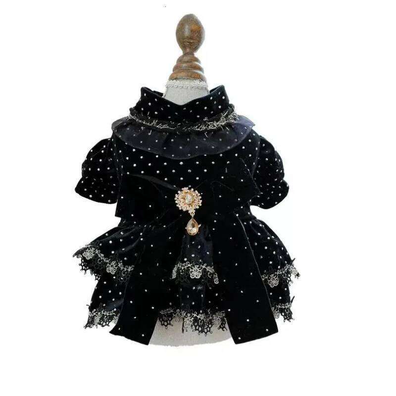 Pet Clothing, Small Floral-style Dress, Velvet Material, Cat And Dog Clothing, Aristocratic Style, Black And Gold Accessories, Formal Dress Skirt