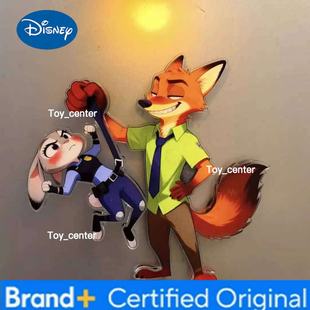 Disney Cartoon Character Acrylic Rotating Flat Fridge Magnet Zootopia Officer Judy Hopps Nick Wilde Creative Home Decor Sticker Funny H260123