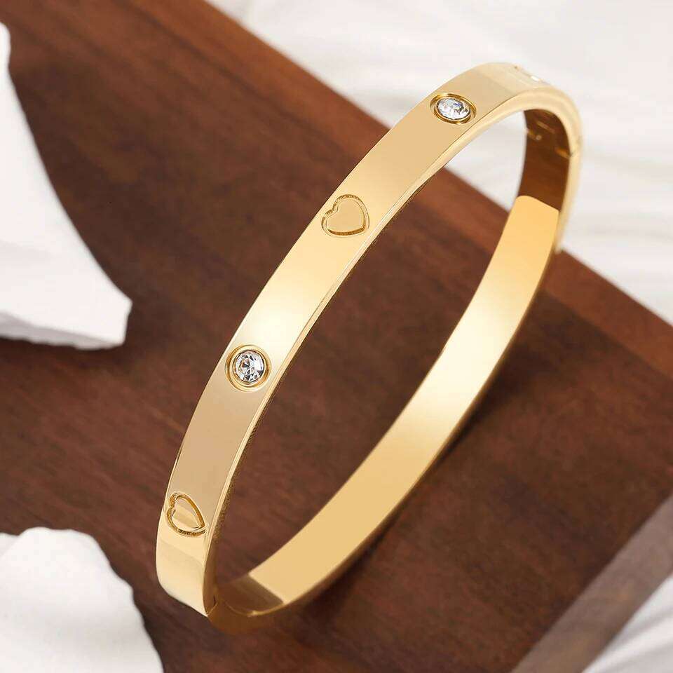 ZAKOL Classic Geometric Stainless Steel Bracelet Bangles With Zircon Exquisite Gold Color Birthday Jewelry Gift for Women Z260123