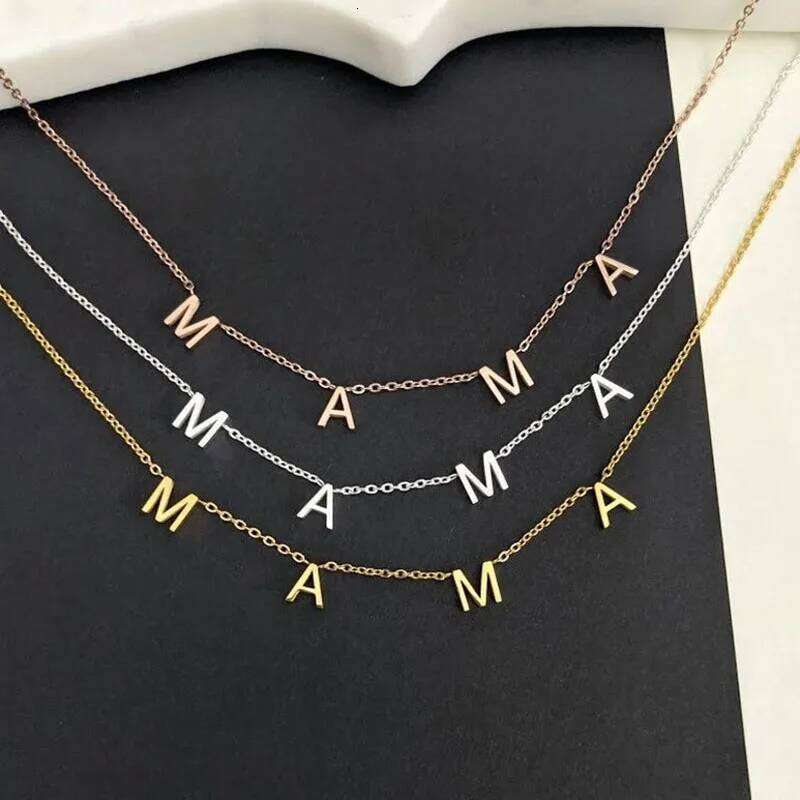 GD Wholesale Elegant Gift Tarnish Free Jewelry mother day 18k Gold Plated Stainless Steel initial Mama Chain Necklace Choker Z260123