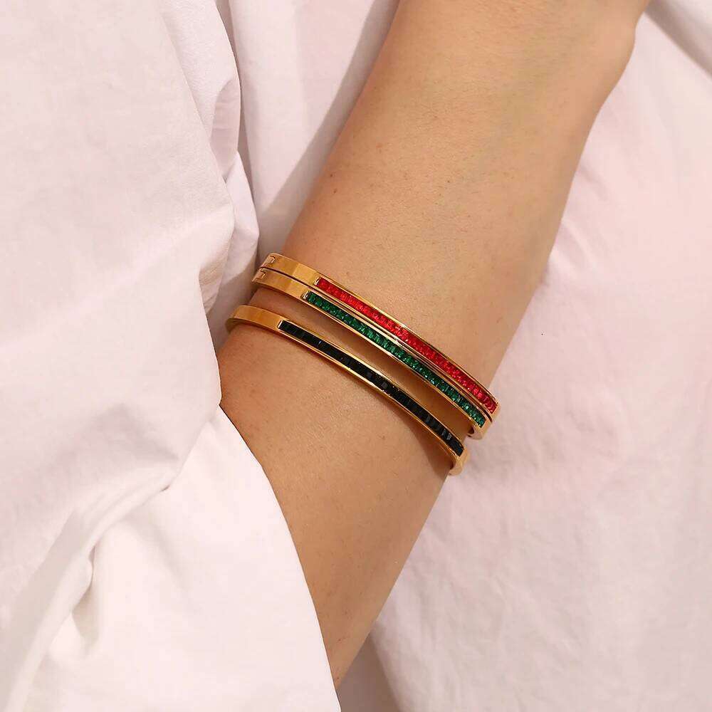 E.B.belle Minimalist Sticky Rhinestone Bangle Bracelet Stacked 316L Stainless Steel Decoration Jewelry For Women Girls Z260123