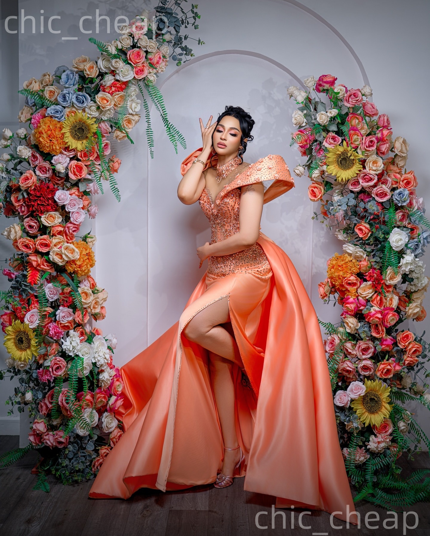 Aso Ebi Coral Sheath Prom Dresses 2026 Flowers Crystals Satin Detachable Train Evening Formal Party Second Birthday Reception Gowns Dress For Special 