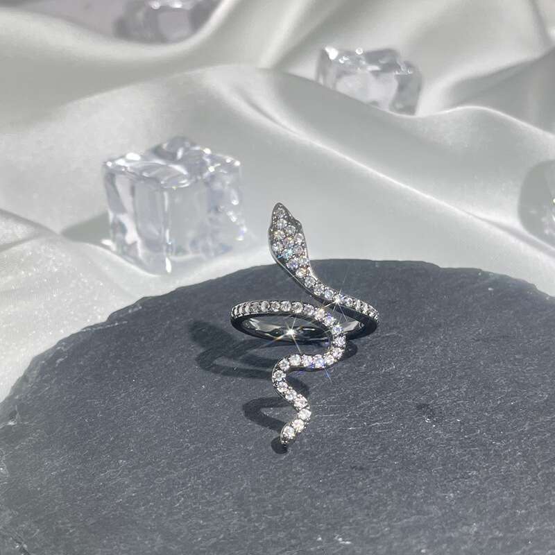 Ring Silver Plated Serpent Coil Design with Cubic Zirconia Accents for Edgy Party and Alternative Fashion Jewellery Gift High Quality Texture