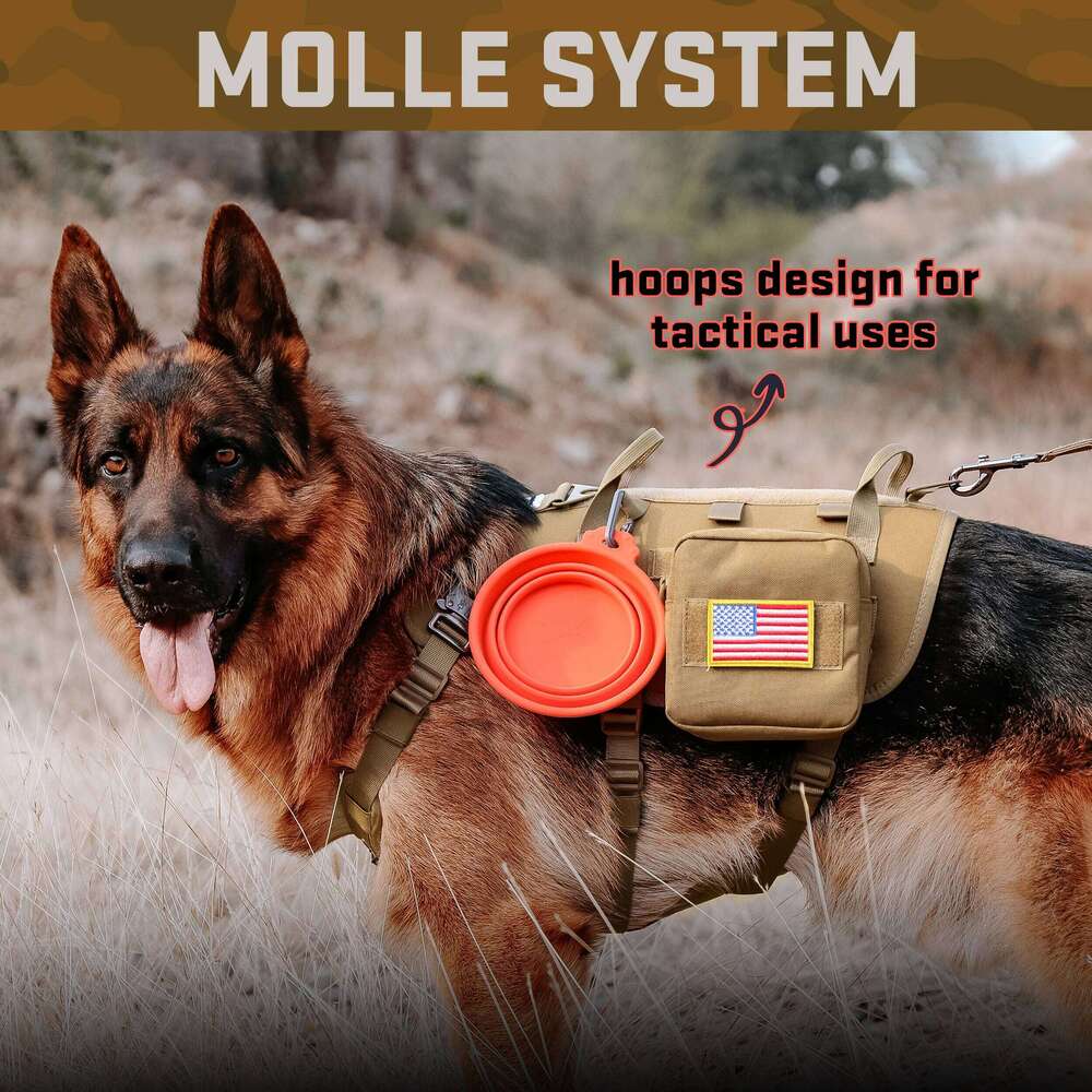 Military Tactical Dog Harness Collar Leash Set with Pouches Flags Durable Pet Harnesses Vest Collars Leashes for Dogs Training 26W01123