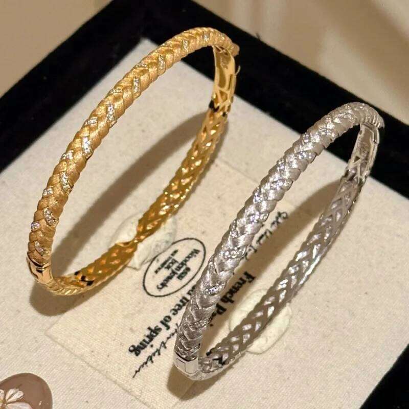 vintage gentle style brushed woven bracelet for women silver 925 inlaid diamonds light luxury exquisite bangles wedding jewelry Z260123