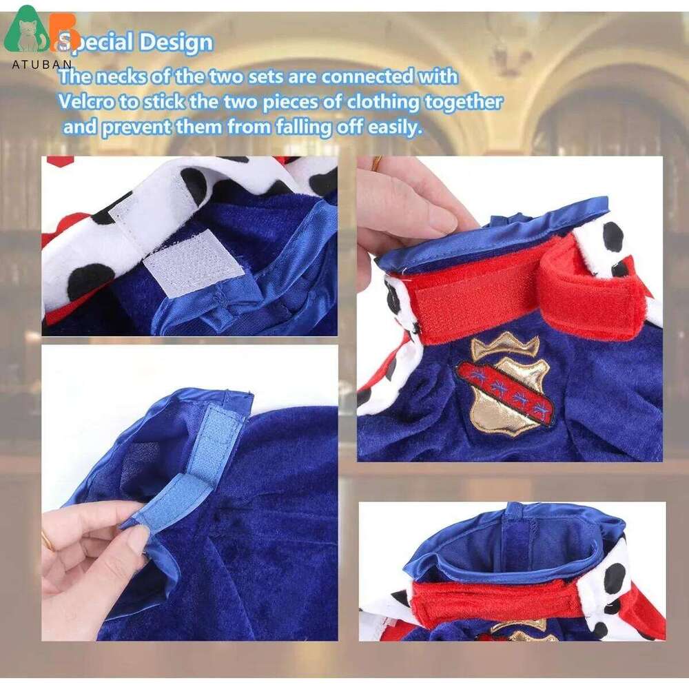 King Costume Prince Royal Cape Crown Velvet Lord Pet Outfits Clothes For Cat Dog Cosplay Party Holiday Funny Dress Up
