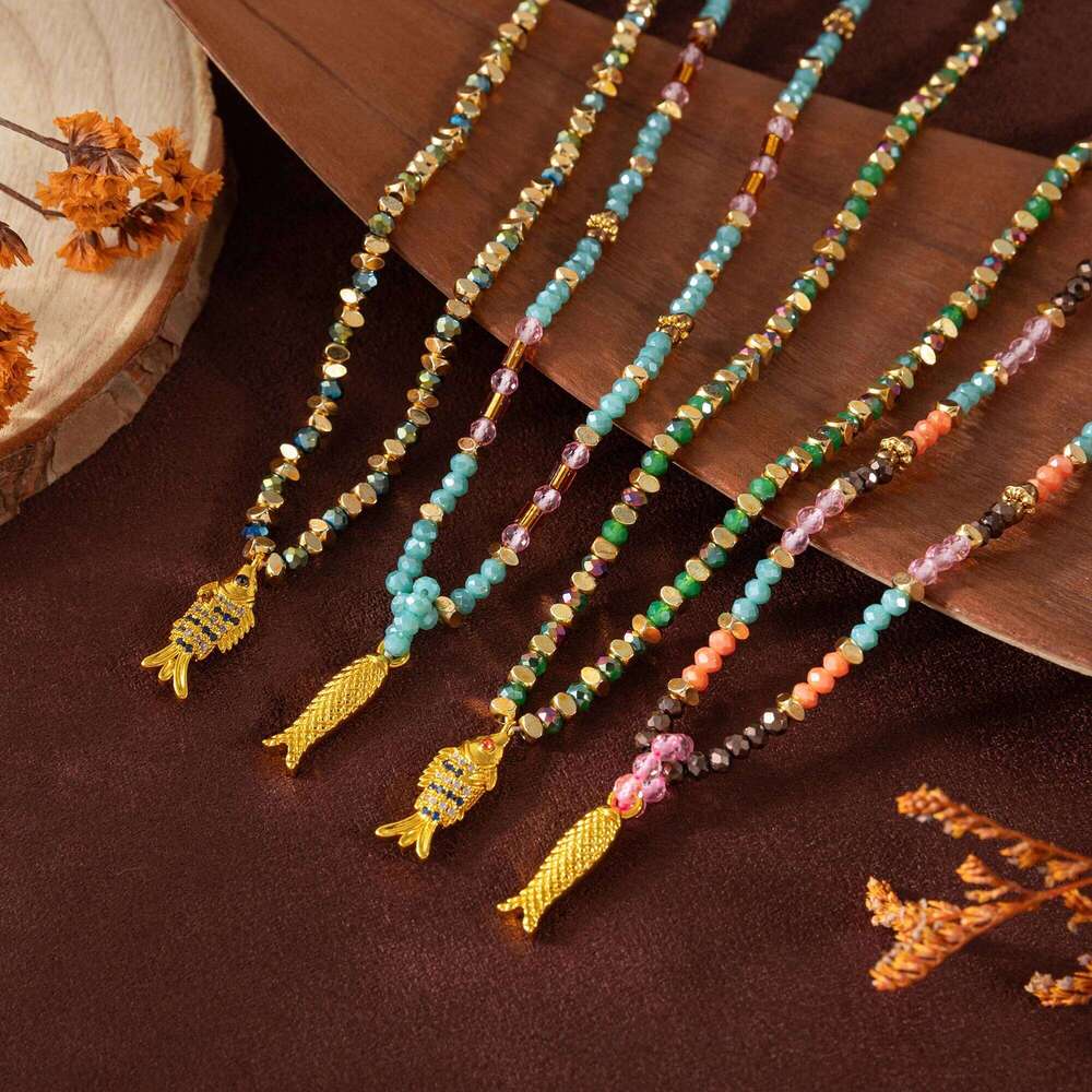 Colorful dopamine coral fish bead women's necklace with temperament, gold plating and color preservation Z260123