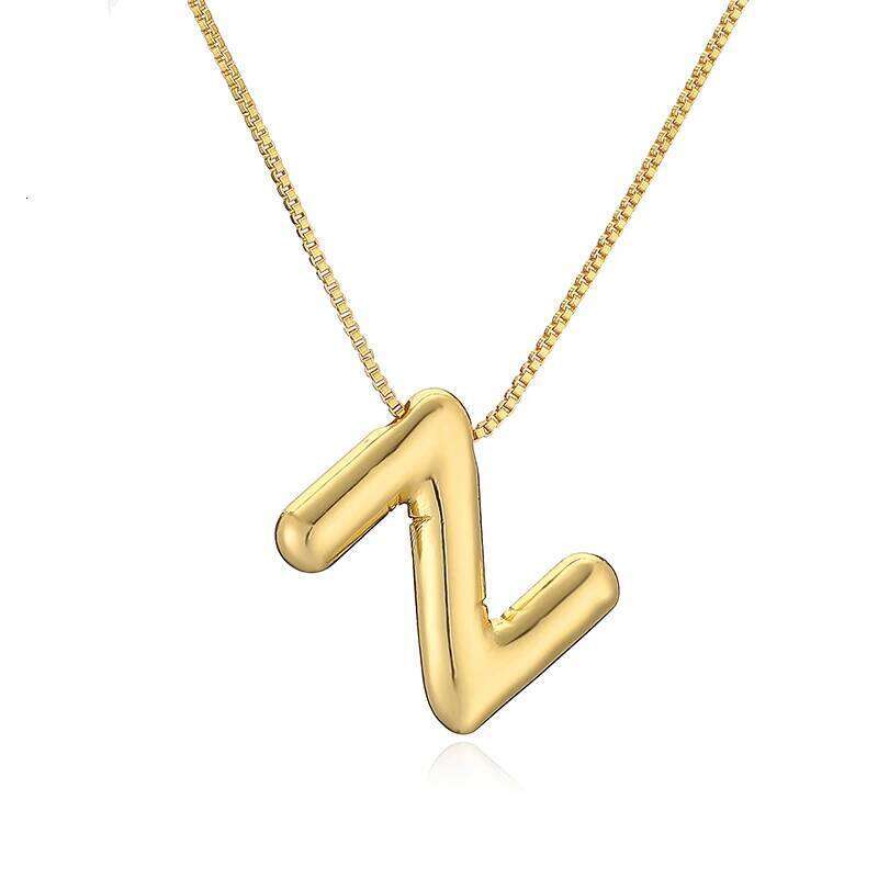 HECHENG,Chunky Alphabet Balloon Bubble Initial Letter Pendant Necklace for Women Men Gold Plated Necklaces Charm Jewelry Z260123