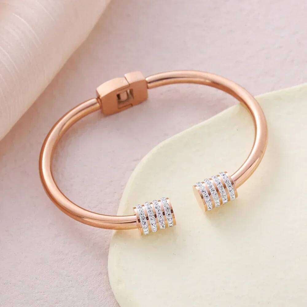 Gold Bangle Cubic Zircon Stone Stainless Steel Plated Size Adjustable Cuff Bracelet Girl Fashion Z260123
