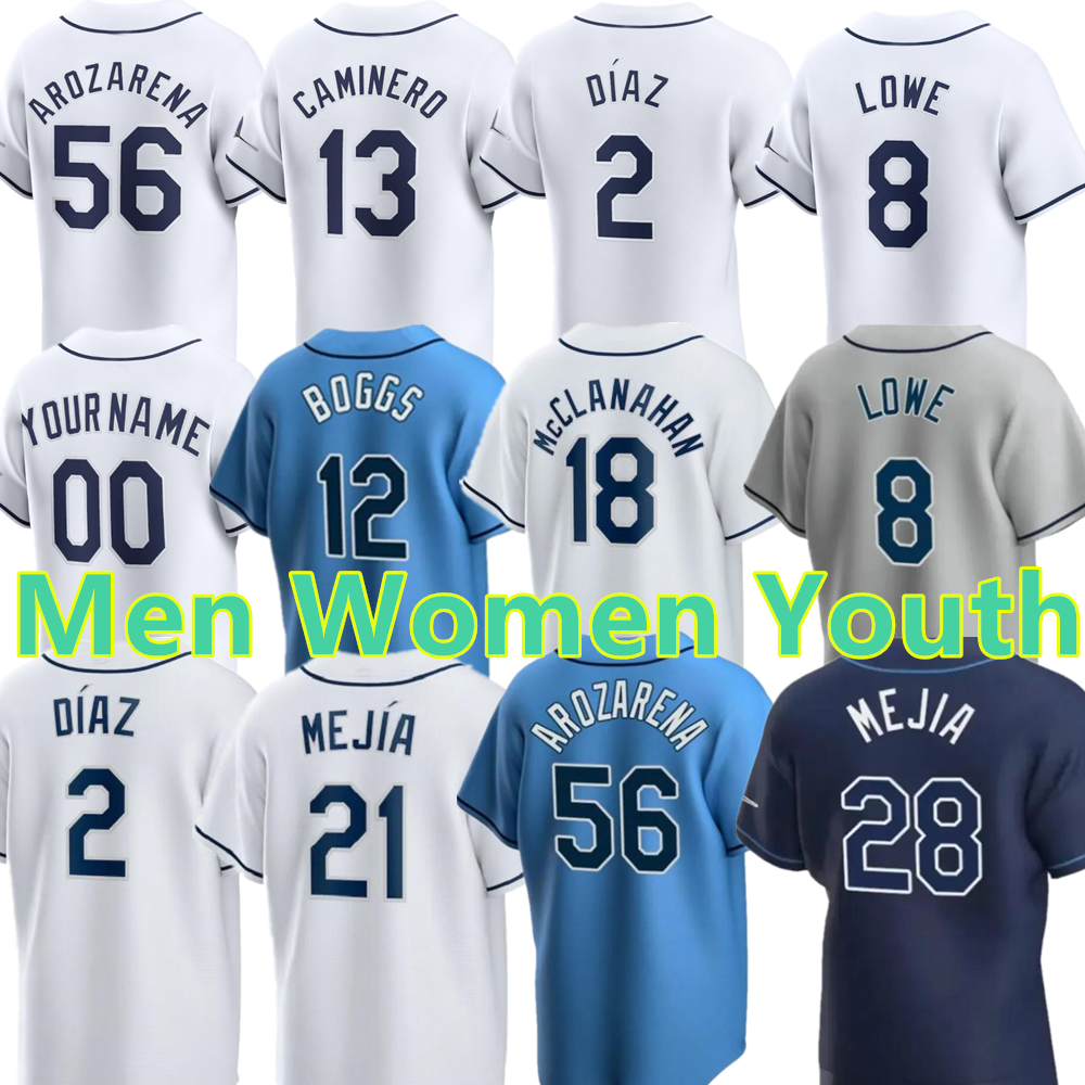 Custom Wander Franco Jersey Ryan Pepiot Wade Boggs Junior Caminero Shane McClanahan Chandler Simpson Lowe Margot Rays Taj Bradley Baseball Men Women Youth