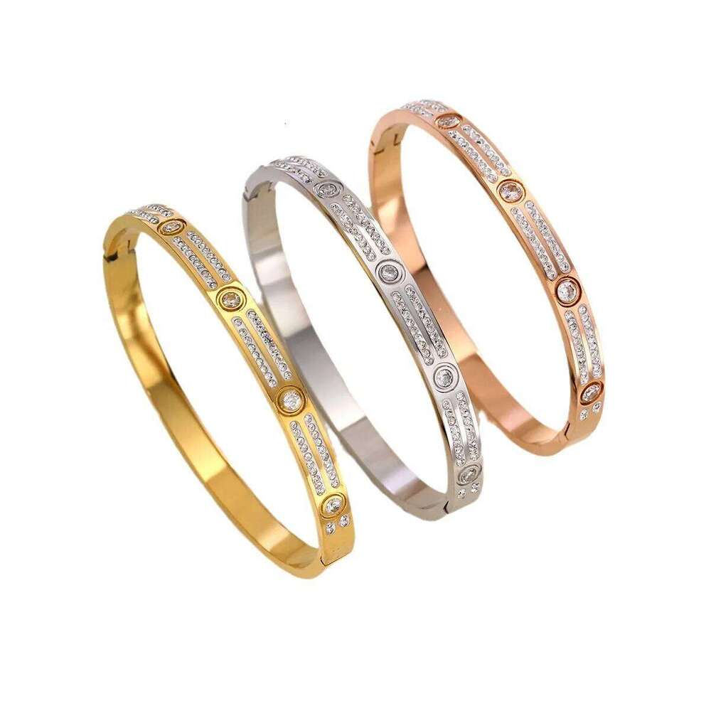 Luxury Cuff Bangles Stainless Steel Cubic Zircon Couple Bracelet Jewelry for Women Z260123