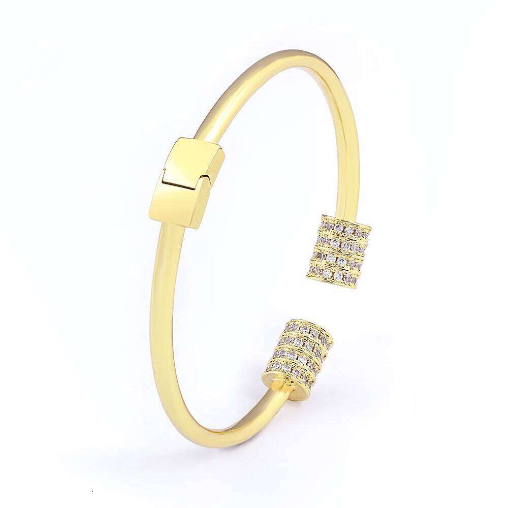 Nidin Fashion Female White Zircon Stone Bracelet Gold Plated Open Adjustable Bangle For Women Wedding Birthday Jewelry Gifts Z260123