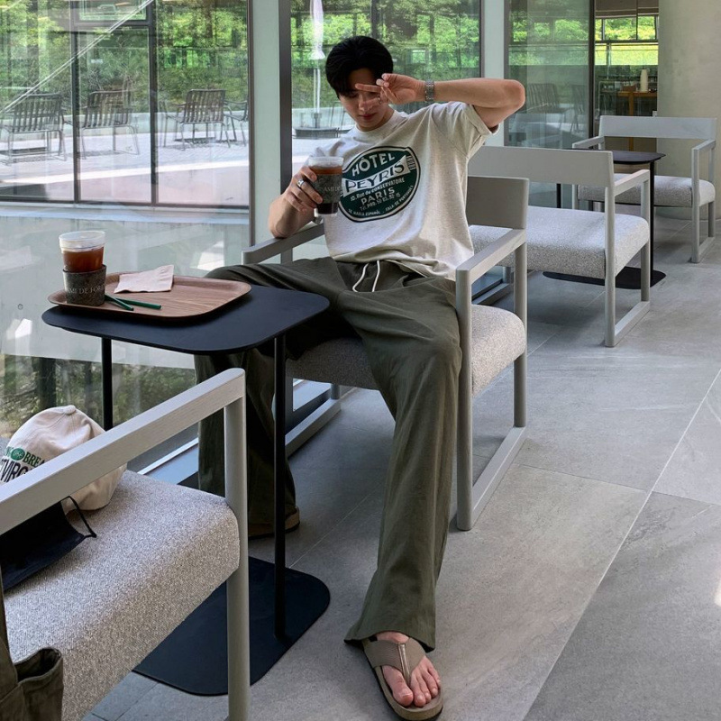 MYQ American Style Letter Print T-Shirt for Men Summer Loose Round Neck Short Sleeve Korean Commuter Style Half Sleeve Trendy 210707