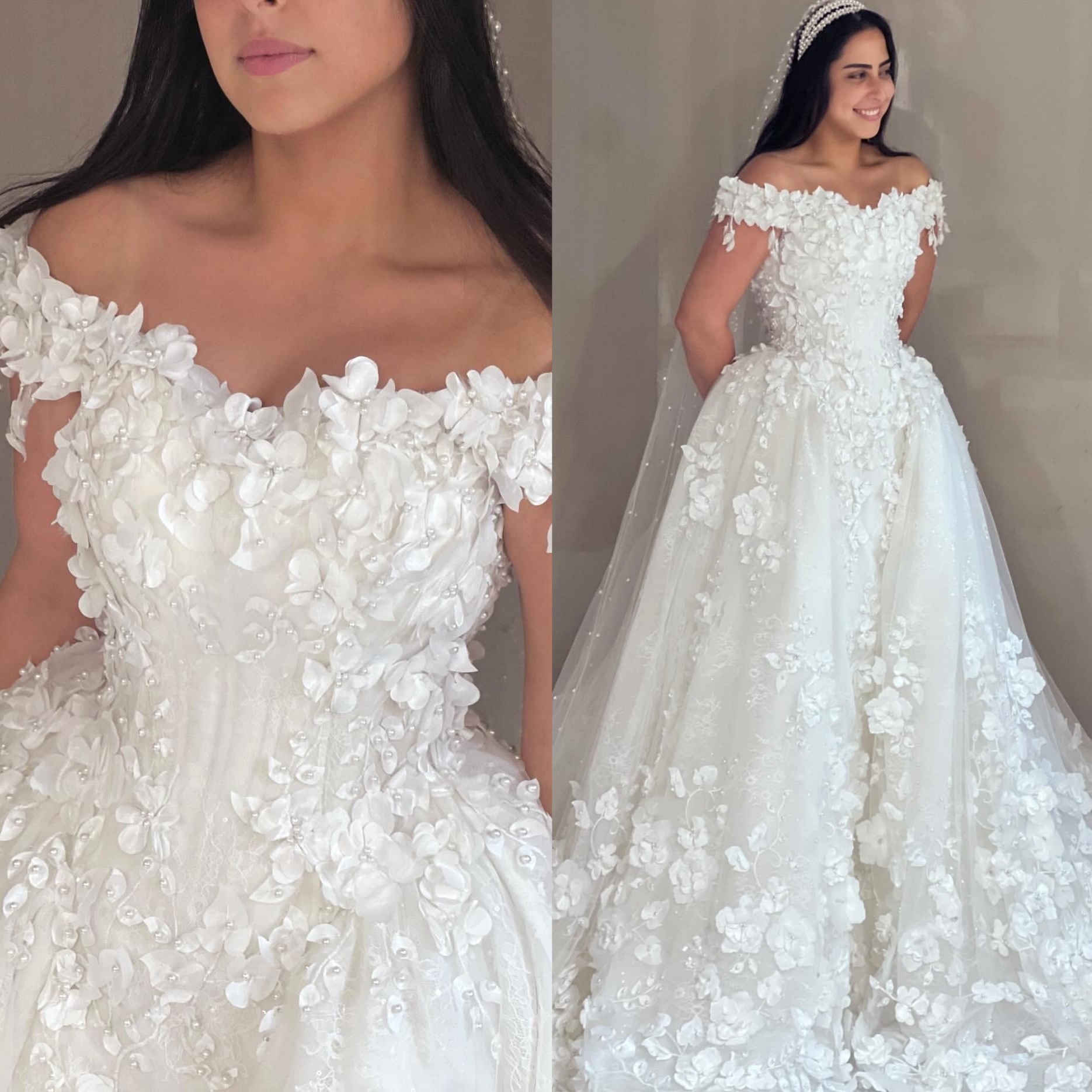 Gorgeous 2026 Ivory A-line Wedding Dress Pearls Flowers Lace Off Shoulder Vintage Bridal Gowns Dresses ZJ2390