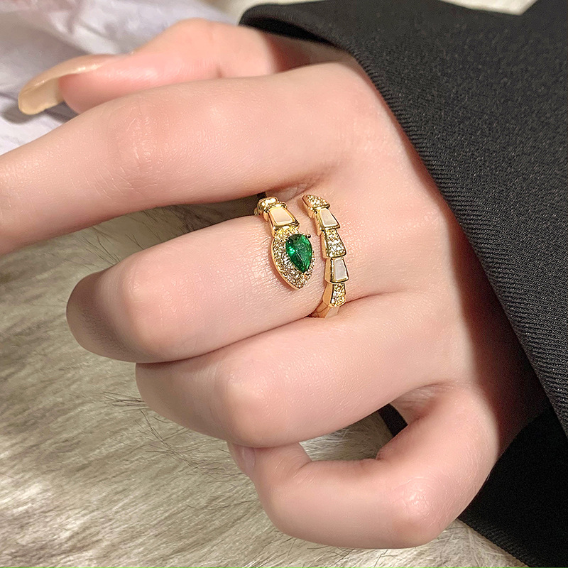 Zircon Emerald Snake Open Zodiac Year Exquisite Versatile Index Finger Ring Light Luxury High-end Feel Wholesale Jewelry - view 4