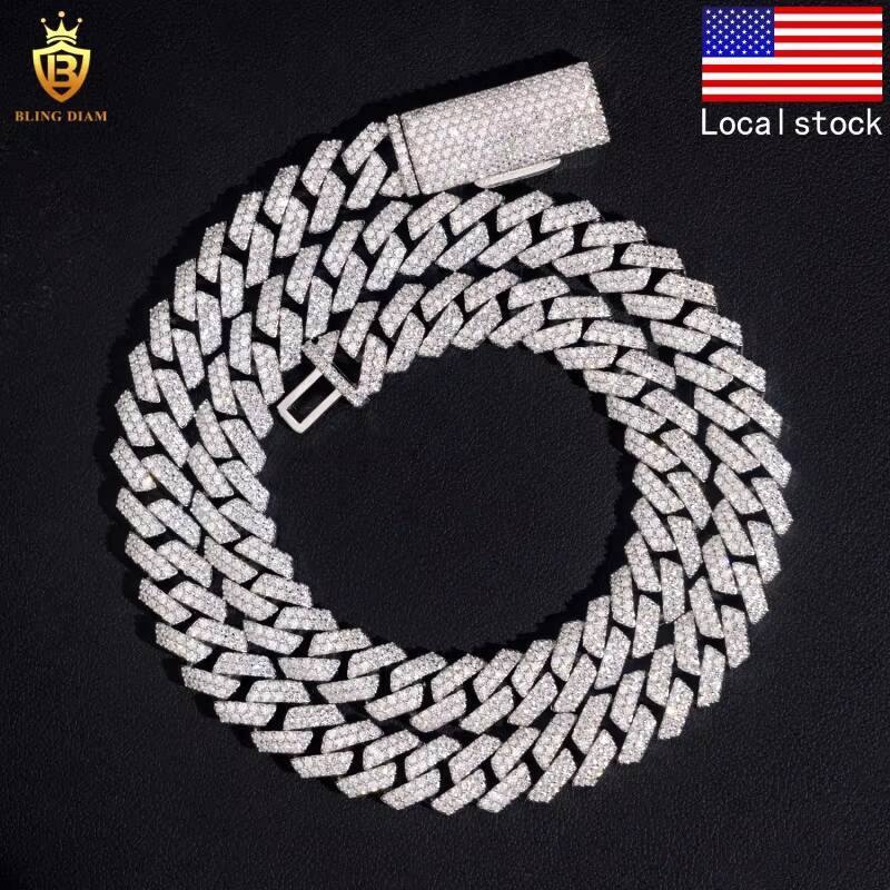Hot Sale Iced Out 10mm 925 Silver VVS Moissanite Cuban Link Chain Necklace Bracelet Men Pass Diamond Tester Hip Hop with GRA