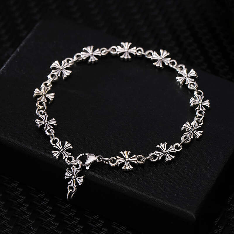 Men's Women's Retro Cross Link Chain Beads bracelets Silver Tone Gothic Punk Daily Wear Jewelry Minimalist