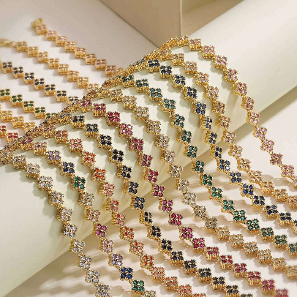 HECHENG, Colorful Flower CZ Stone Copper Metal Bracelet/Necklace with Lobster Clasp, Adjustable, Minimalist Romantic Jewelry Z260123