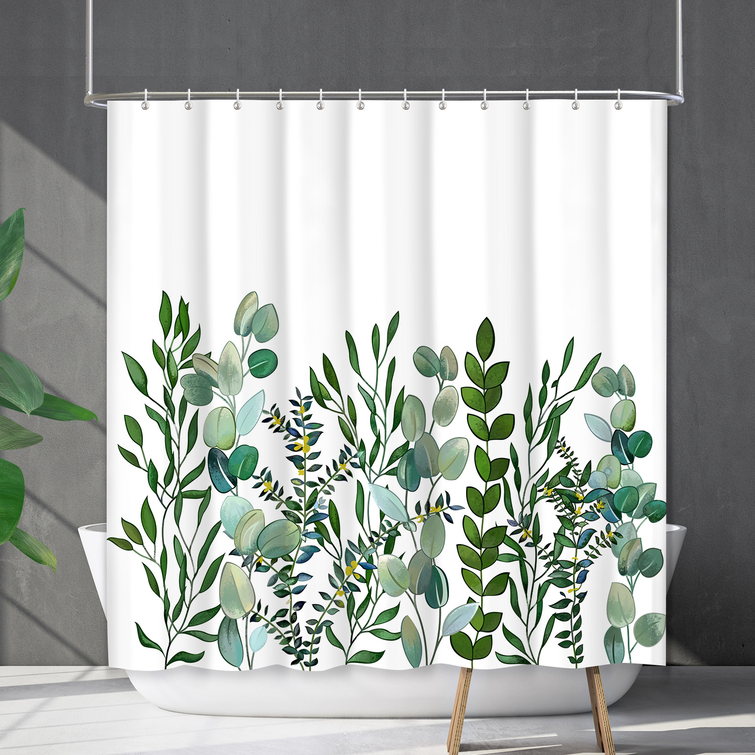 YL-38209 Bathroom Waterproof Shower Curtain Set, Floral Plant Curtain, Flower Shower Cover, No Drill Required