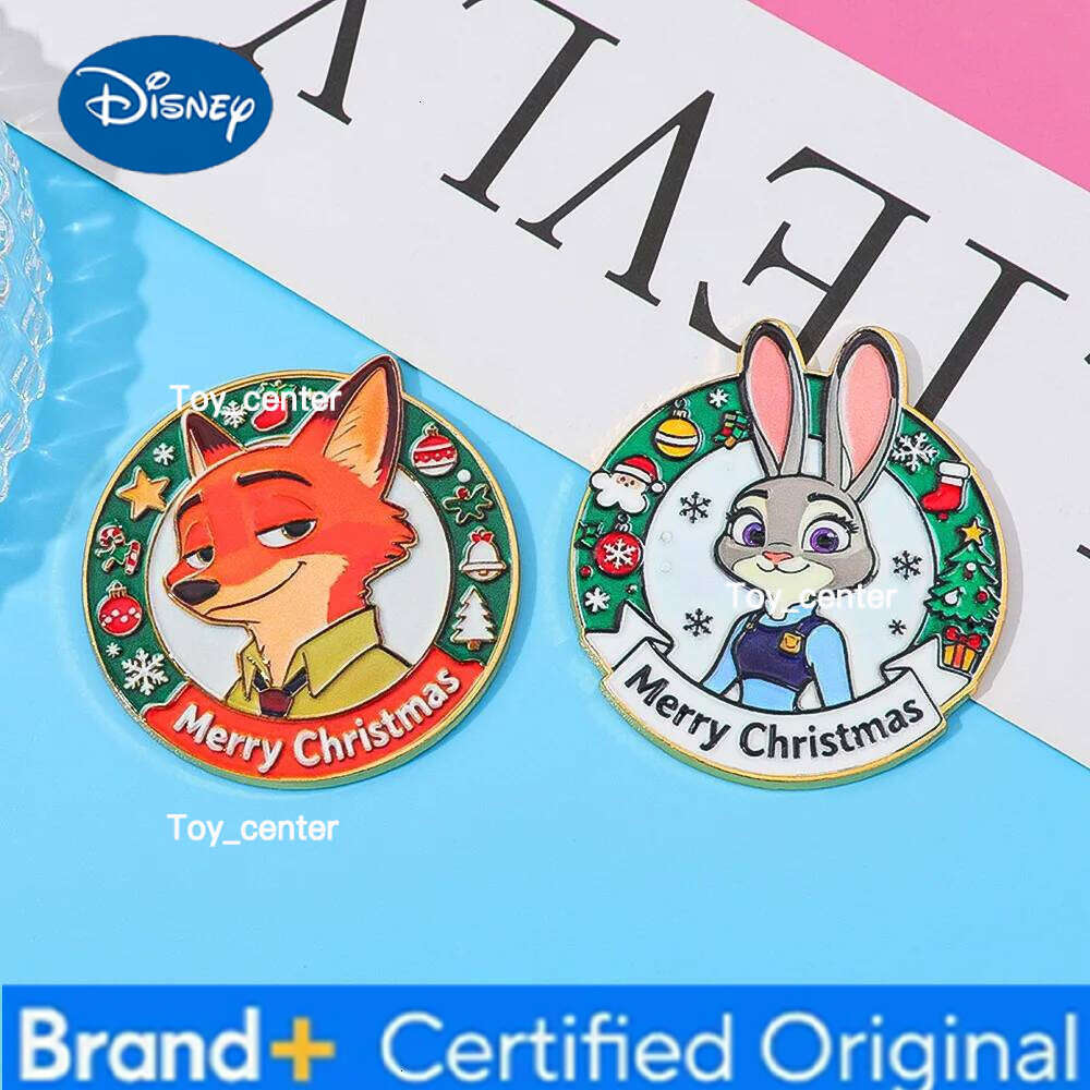 Disney Anime Zootopia 2 Christmas Metal Pin Judy Hopps & Nick Wilde Fox Brooch Cute Cartoon Character Badge for Clothing Decoration H260123