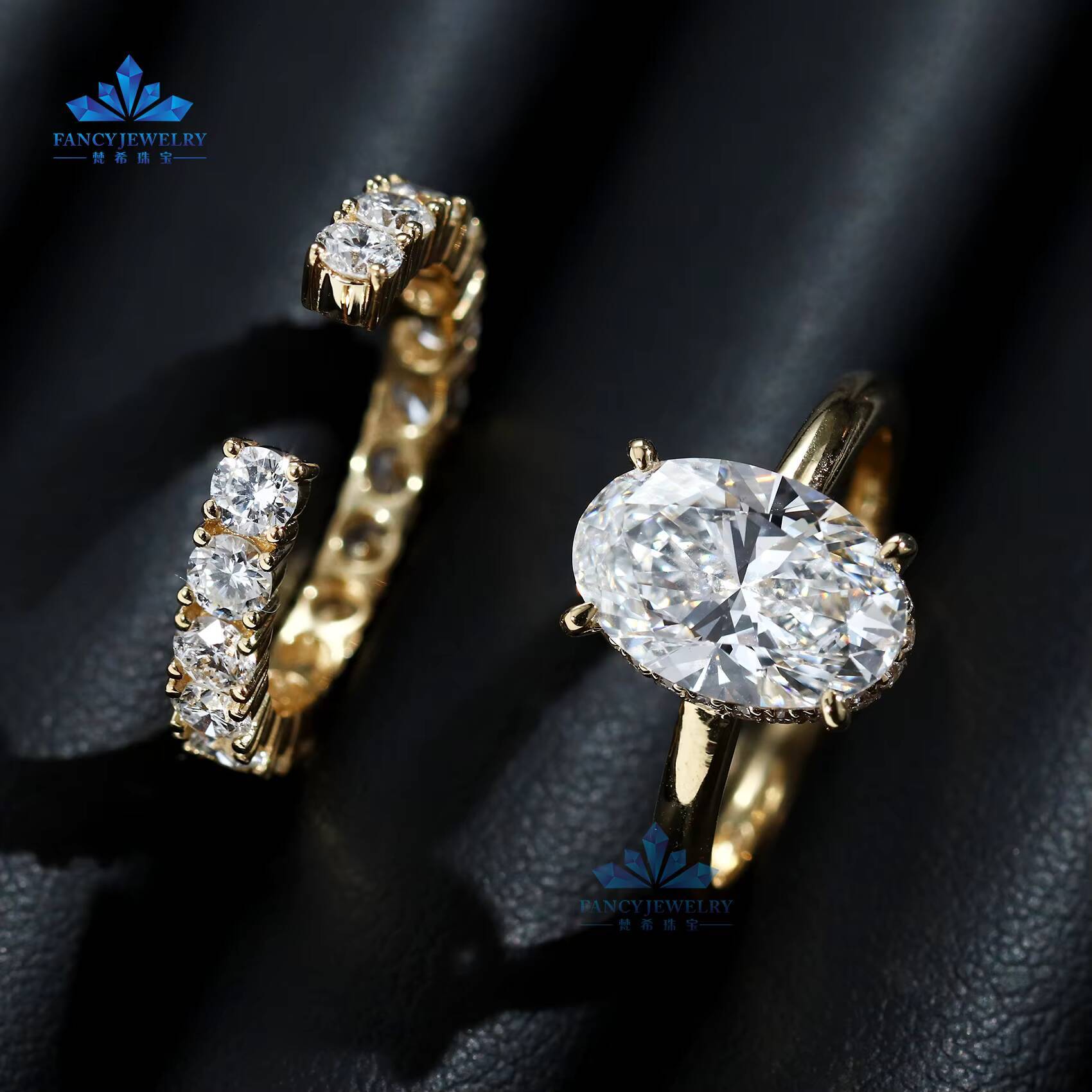 Hot Sale 10K Solid Gold Women Engagement Wedding Rings Set Oval Cut Lab Diamond Engagement Rings