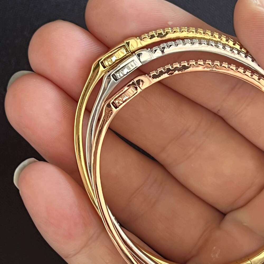 Pure 925 Sterling Full Diamond Classic Design Party Jewelry Friendship Bracelet Silver Bangle Rose Gold 17CM Z260123