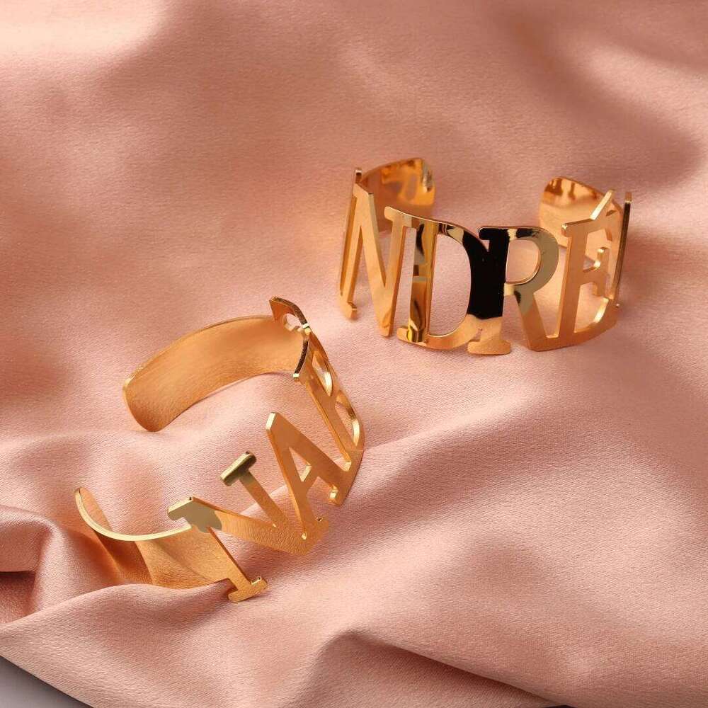 Punk stainless steel big bracelet women personalized custom name golden jewelry Christmas metal 2023 new gift Z260123