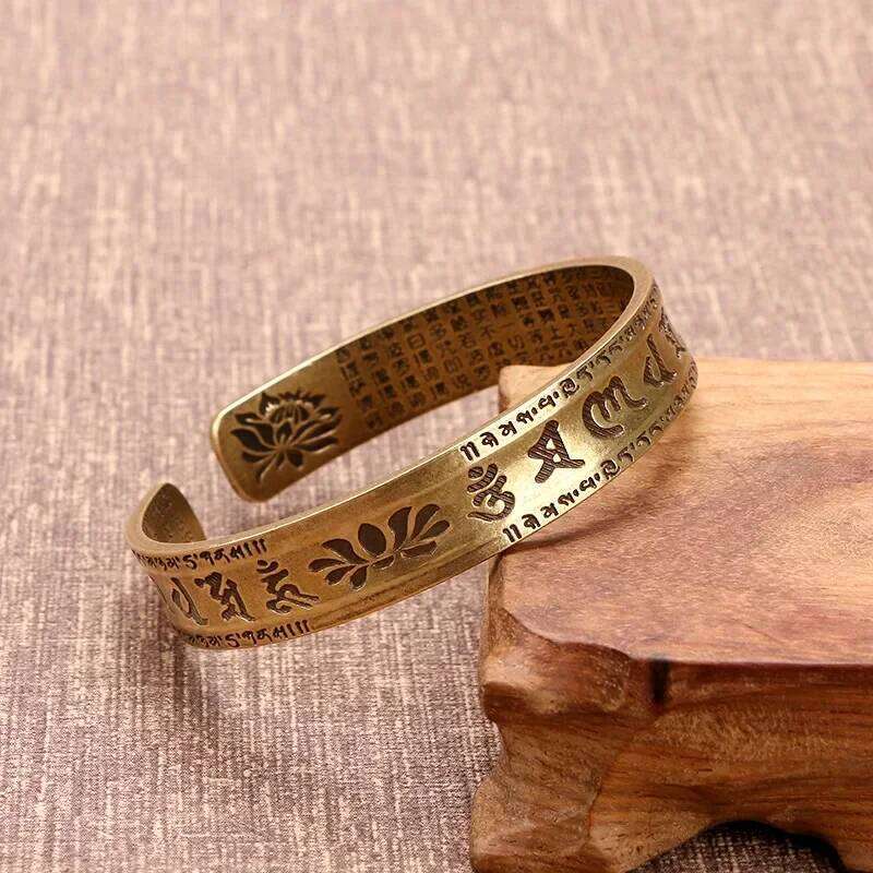 Vintage Buddhist Heart Sutra Cuff Bracelets Men's Six Character True Word Adjustable Bangles Religious Wish Talisman Jewelry Z260123