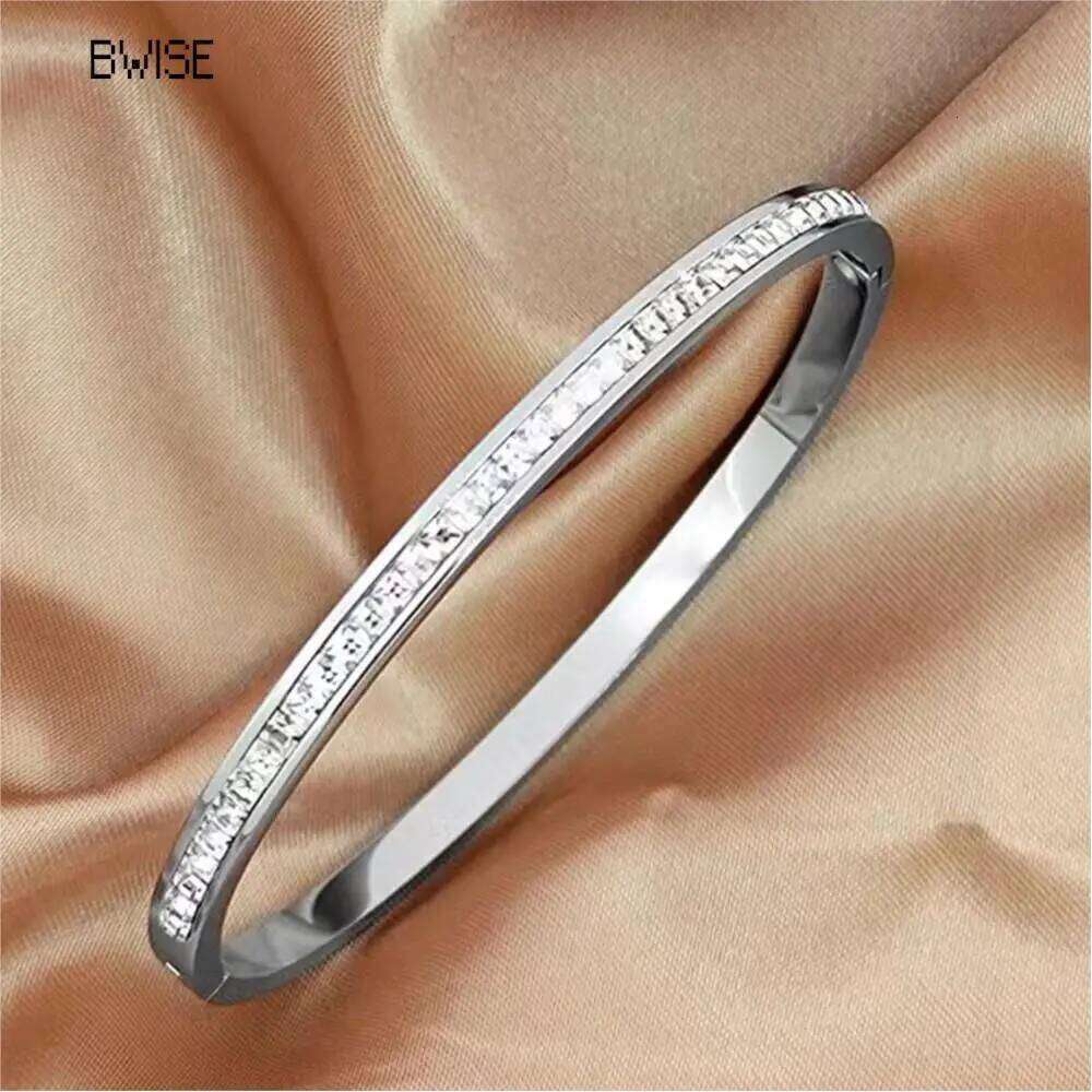 Bwise Ins Style Stainless Steel Jewelry Inlaid Cubic Zircon Bracelet Bangles for Women Waterproof Trendy Christmas Gift Z260123