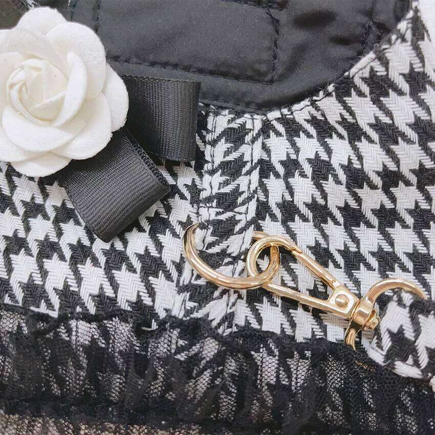 Pet small fragrance style cat and dog clothes houndstooth chest and back traction rope dog rope set