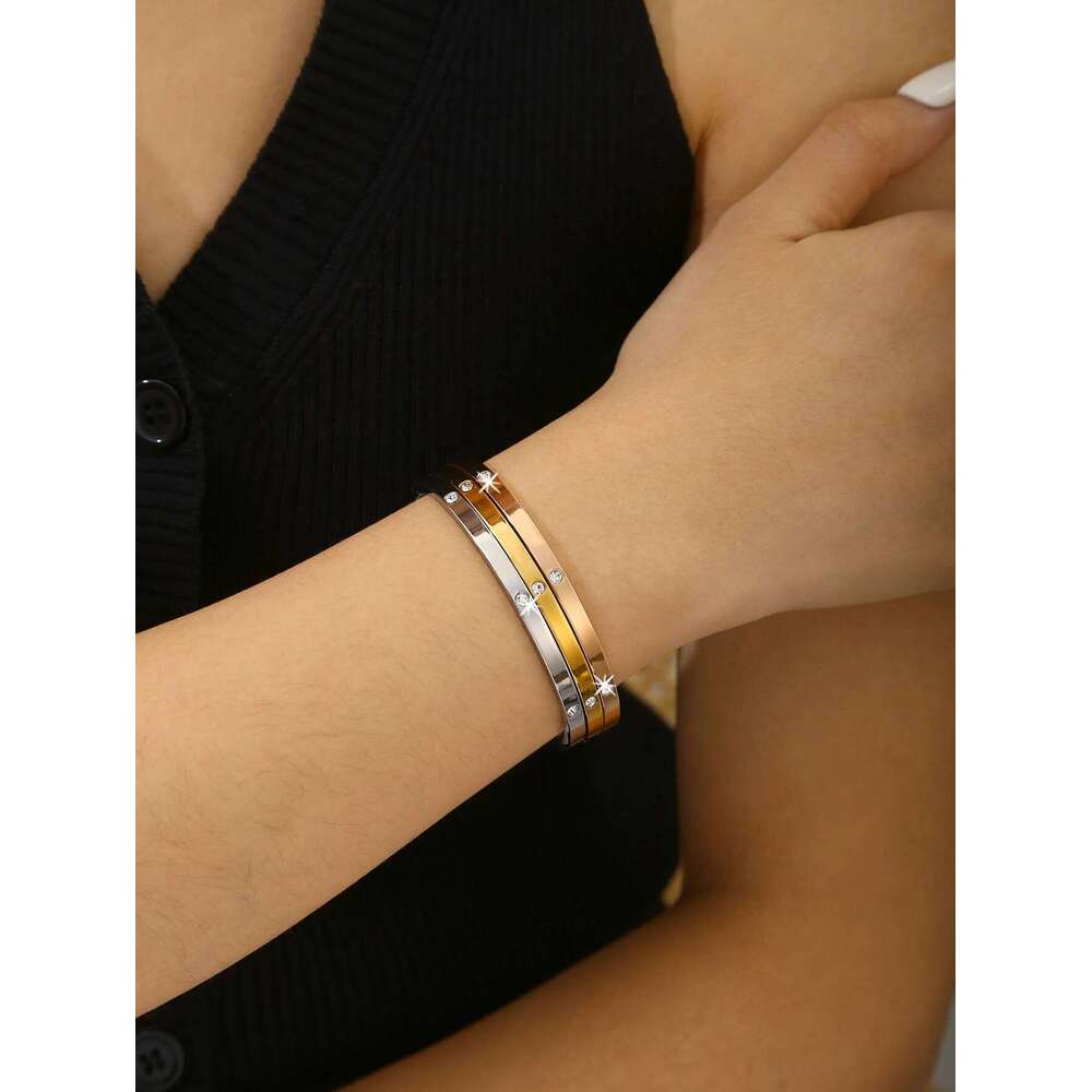 Stylish Minimalist Stainless Steel Bracelet with Cubic Zirconia Inlay, Hypoallergenic Women's Jewelry Z260123