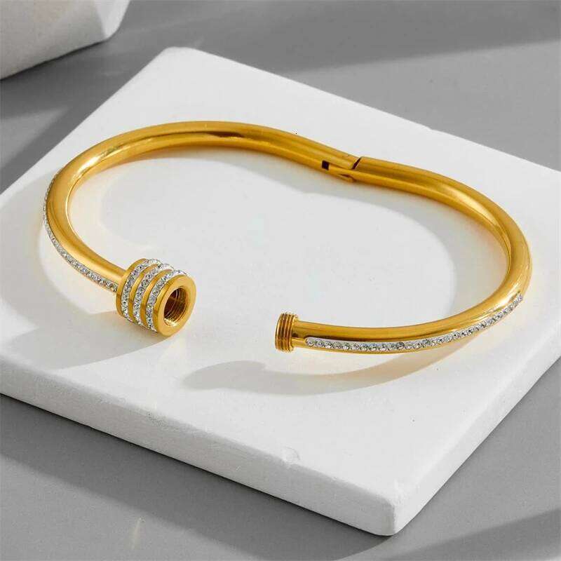 316L Stainless Steel 2025 New Fashion Waterproof Jewelry Embed 3 Rows Zircon Cylinder Charm Bangle Bracelet For Women Decoration Z260123