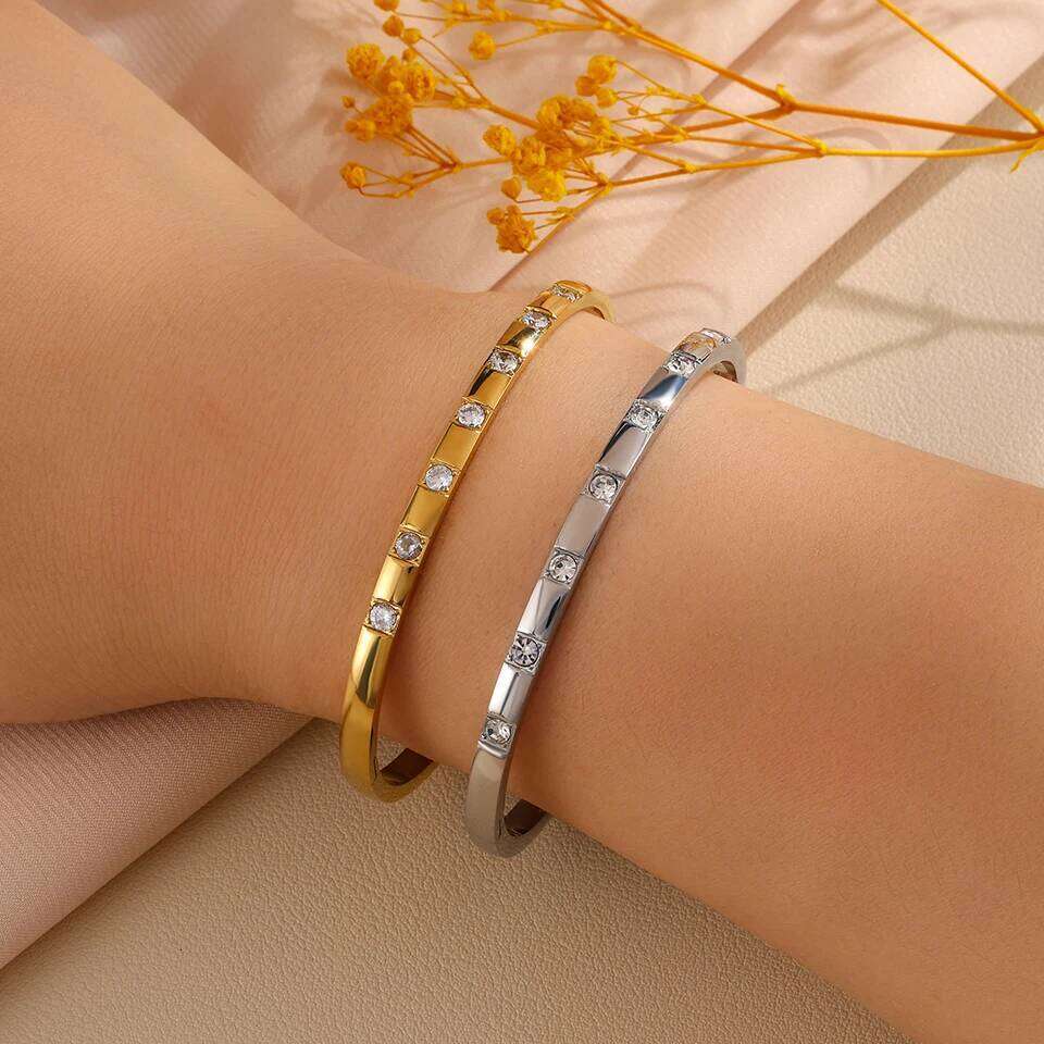 ZAKOL 1Pcs Minimalist Stainless Steel Bracelet With Square Zircon Set Versatile Stacking Jewelry for Women Creative Gift Z260123