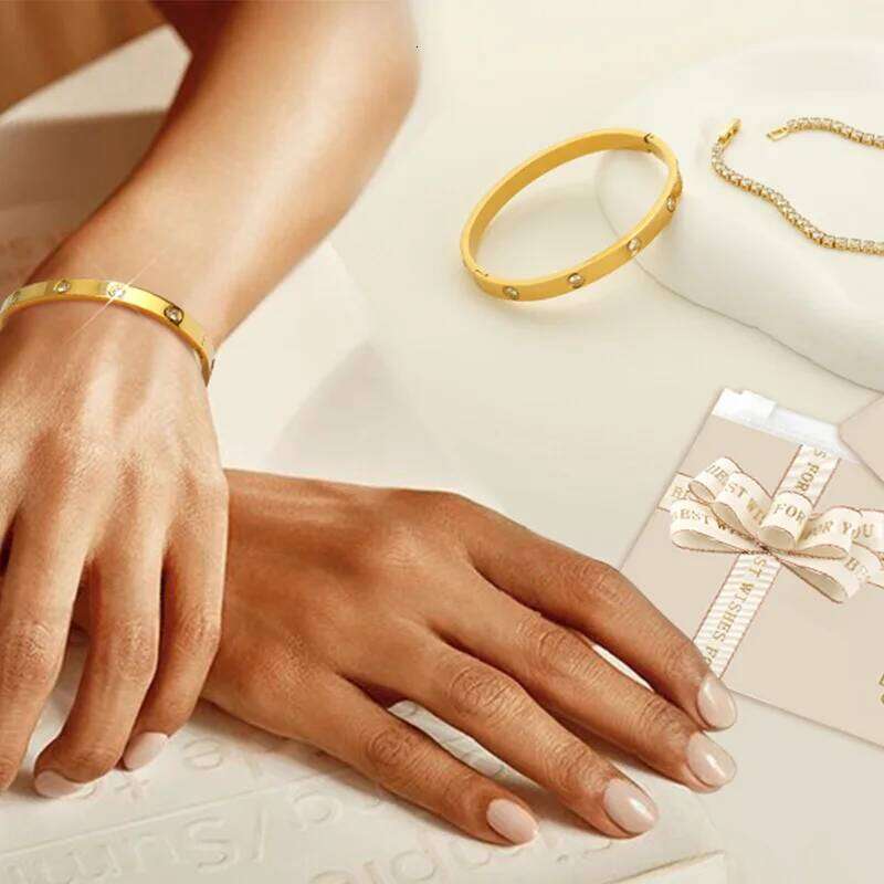 Gold Color Stainless Steel Bracelets for Women Tennis Bracelet Man Couple Matching Bangles Luxury Fashion Jewelry Accessories Z260123