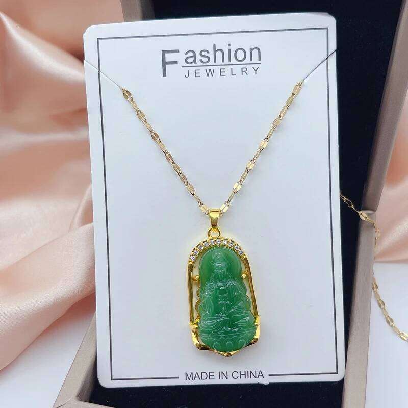 Elegant Green Guanyin Pendant Stainless Steel Necklaces For Women Vintage Style Lucky Guard Female Neck Chain Jewelry Wholesale Z260123