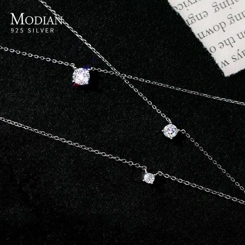 Modian Brands Simple 925 Sterling Silver Geometric Cut Sparkling Zircon Pendant Necklace for Women Wedding Engagement Jewelry Z260123