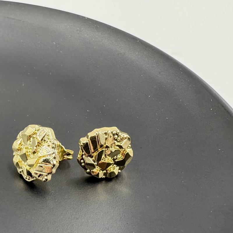Stud Earrings 14k Gold Plated 12mm Round For Men And Women Fashion Jewelry Irregular Geometric Shape Nugget