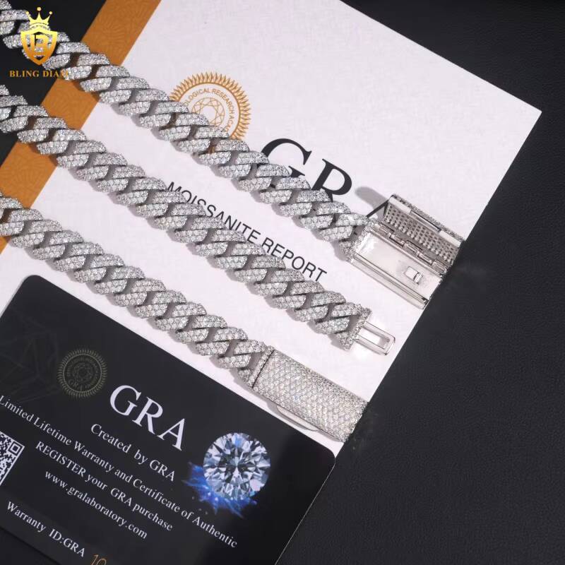 Hot Sale Iced Out 10mm 925 Silver VVS Moissanite Cuban Link Chain Necklace Bracelet Men Pass Diamond Tester Hip Hop with GRA
