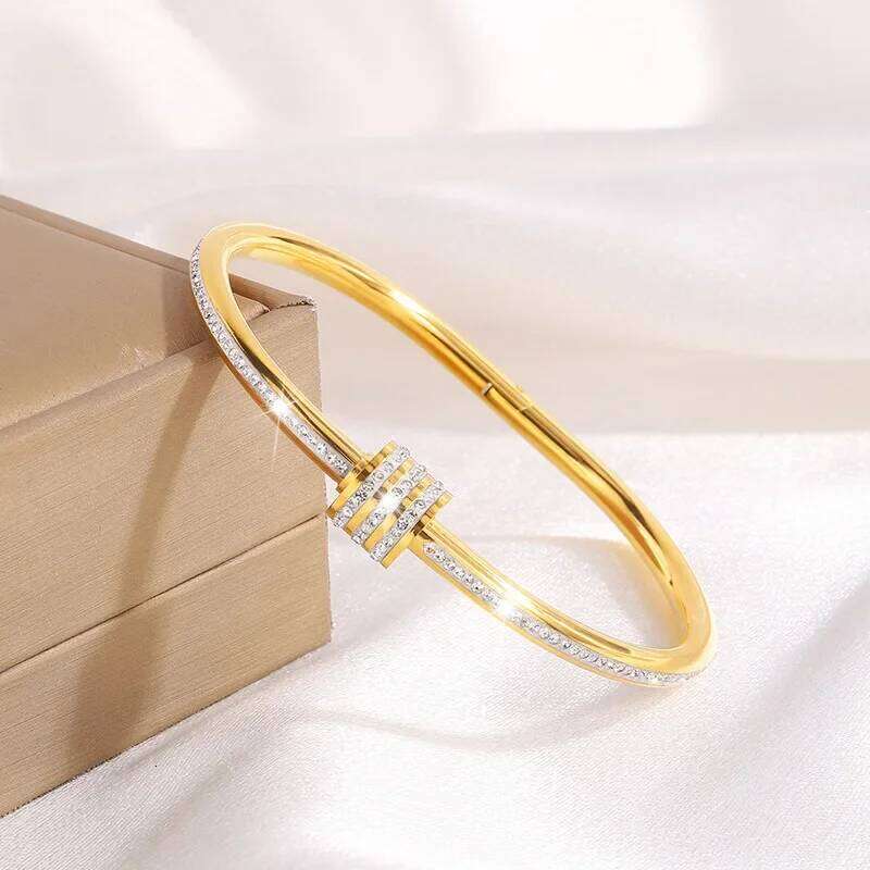 Classic Zircon Beads Stainless Steel Bracelets for Women Exquisite Rhinestone Geometric Gold Plated Bangles Wrist Jewelry Z260123