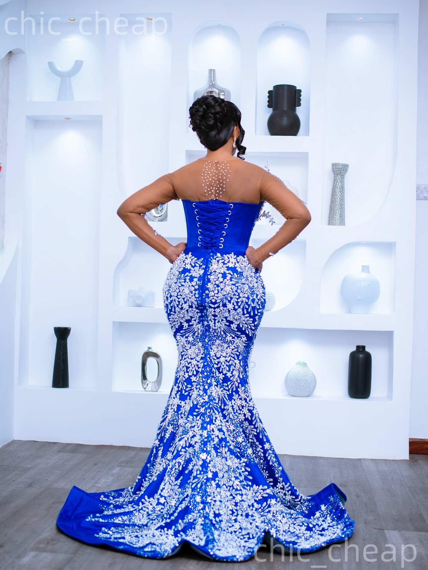 Aso Ebi Royal Blue Mermaid Prom Dresses 2026 Crystals Sheer Neck Sequined Evening Formal Party Second Birthday Reception Gowns Dress For Special Occas
