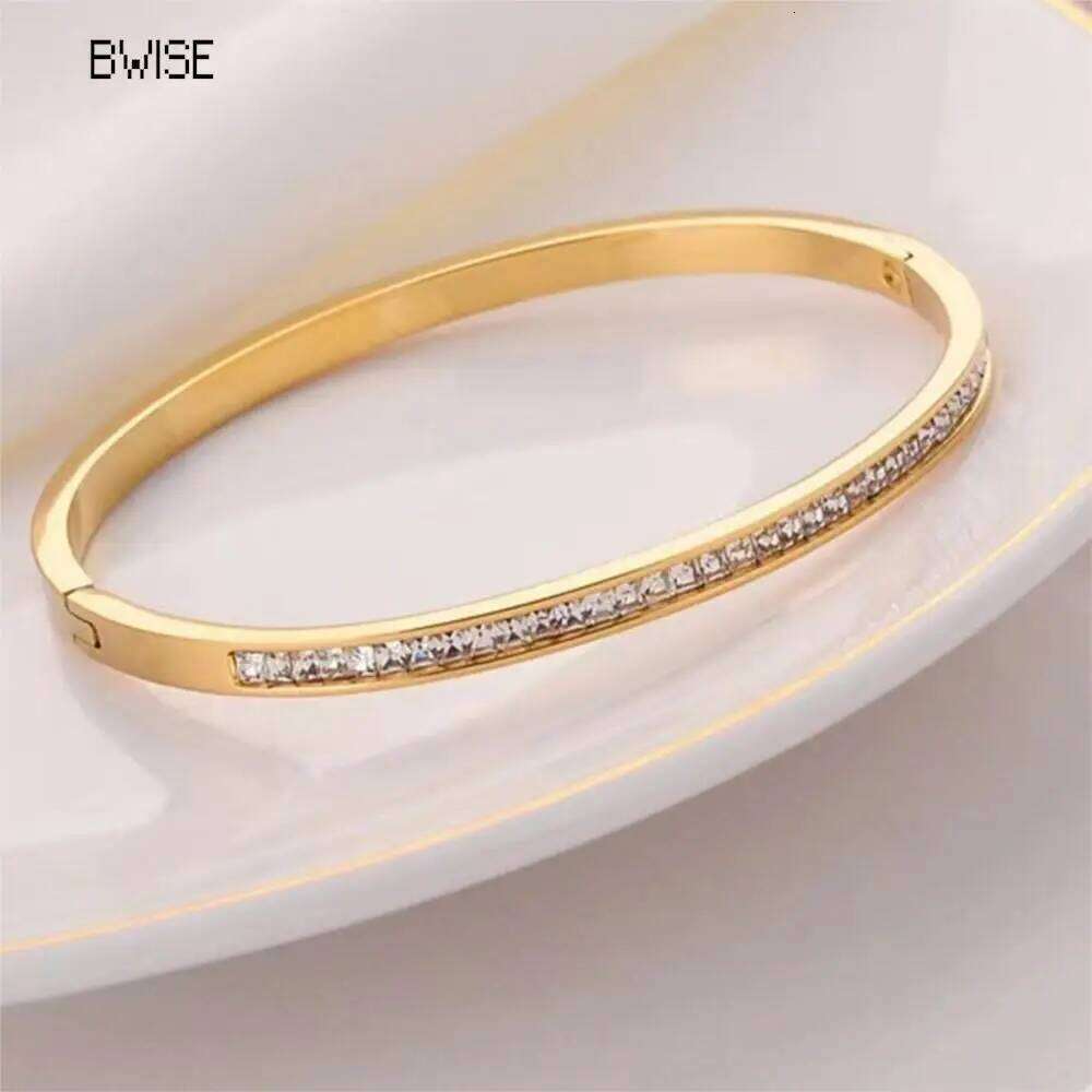 Bwise Ins Style Stainless Steel Jewelry Inlaid Cubic Zircon Bracelet Bangles for Women Waterproof Trendy Christmas Gift Z260123