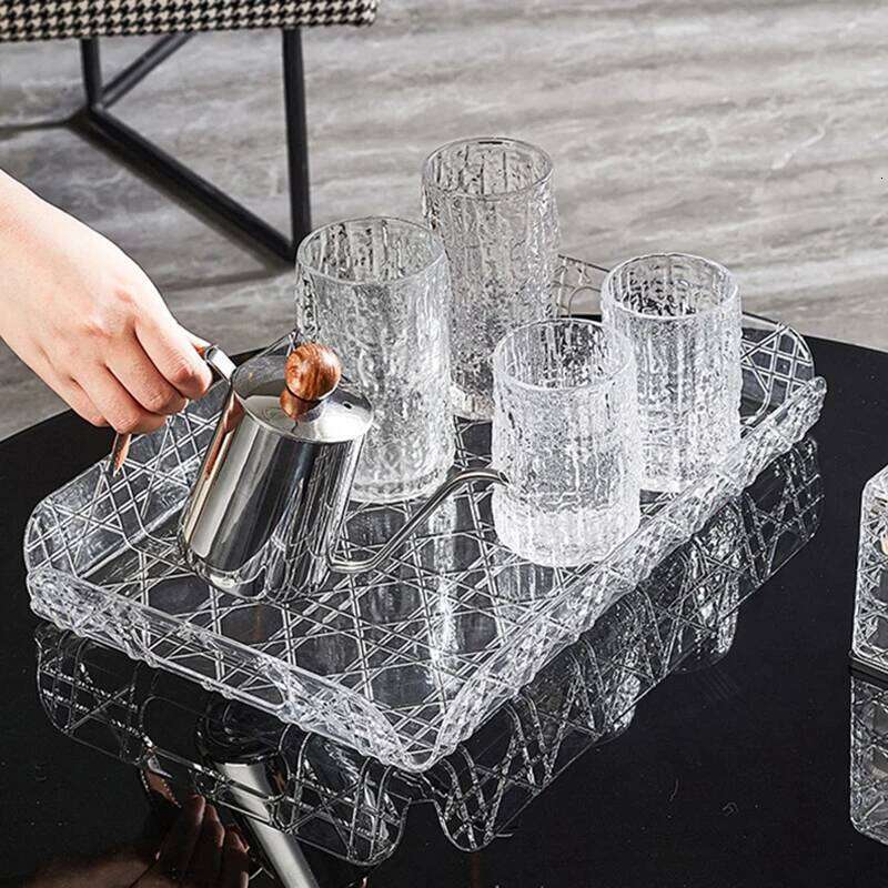 Water Light Luxury High-end High Aesthetic Tea Set Home Decoration Household Rectangular Storage Tray Cup
