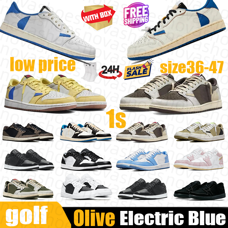 With Box Designer 1s Basketball Shoes for Mens Womens 1 low Travis Sneakers Reverse Mocha Low Medium Olive OG Shadow Gym Red Bred Toe Unc Scots Outdoor Sport size 36-47