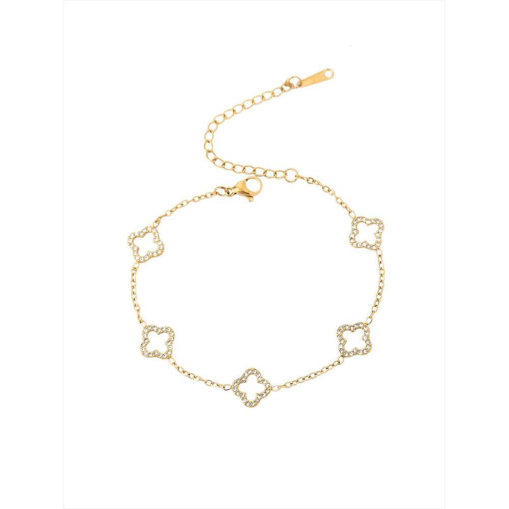 Korean Light Luxury Senior Stainless Steel With Diamonds Circle, Clover, Hollow Flower Bracelet Female Z260123