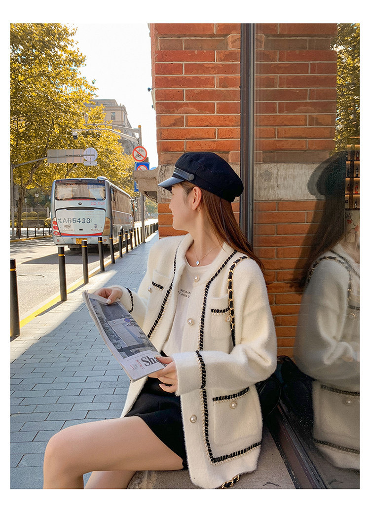 White Mink Cashmere Sweater Coat Women Autumn Winter Lazy Style Korean Retro Black Loose ONeck Knitted Cardigan Fashion Outwear 241108 ddmytues