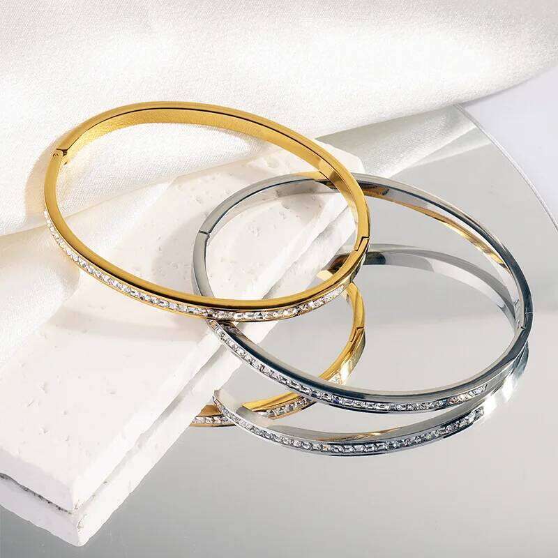 Single Line Square Zircon Bracelets for Women Girls,18K Wateproof Bangles Bracelets,Dainty Female Jewelry Gifts to Wife Mom Z260123