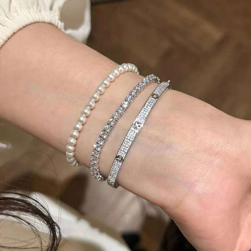 silver 925 Classic Light Luxury Retro Half Circle Full Diamond Copper coin design Bracelet Exquisite Charm bangles Jewelry Z260123