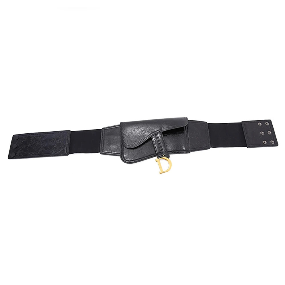 er Fit Slim Women Leather Belt Letter D Elastic Stretch Waistband Pocket Wide for Female DressGirdl Chic 250121