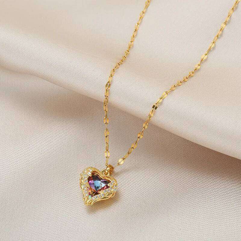 Super Luxury Colorful Crystal Ocean Heart Necklaces For Women Korean Fashion Stainless Steel Jewelry Female Wedding Accessories Z260123