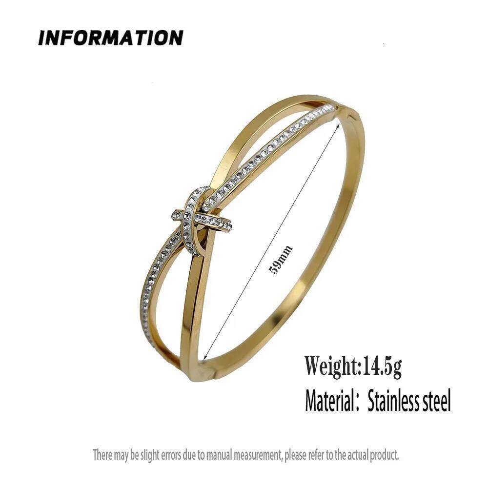 Trendy Stainless Steel with Rhinestone Inlaid Knot Bangles Bracelets for Women Statement Bangle Wrist Waterproof Jewelry Gift Z260123